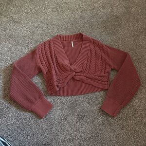 Women's Cable Knit Sweater - burgundy